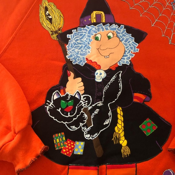 Vintage Jerzees Halloween Witch Cat Crewneck Sweatshirt - Picture 2 of 11